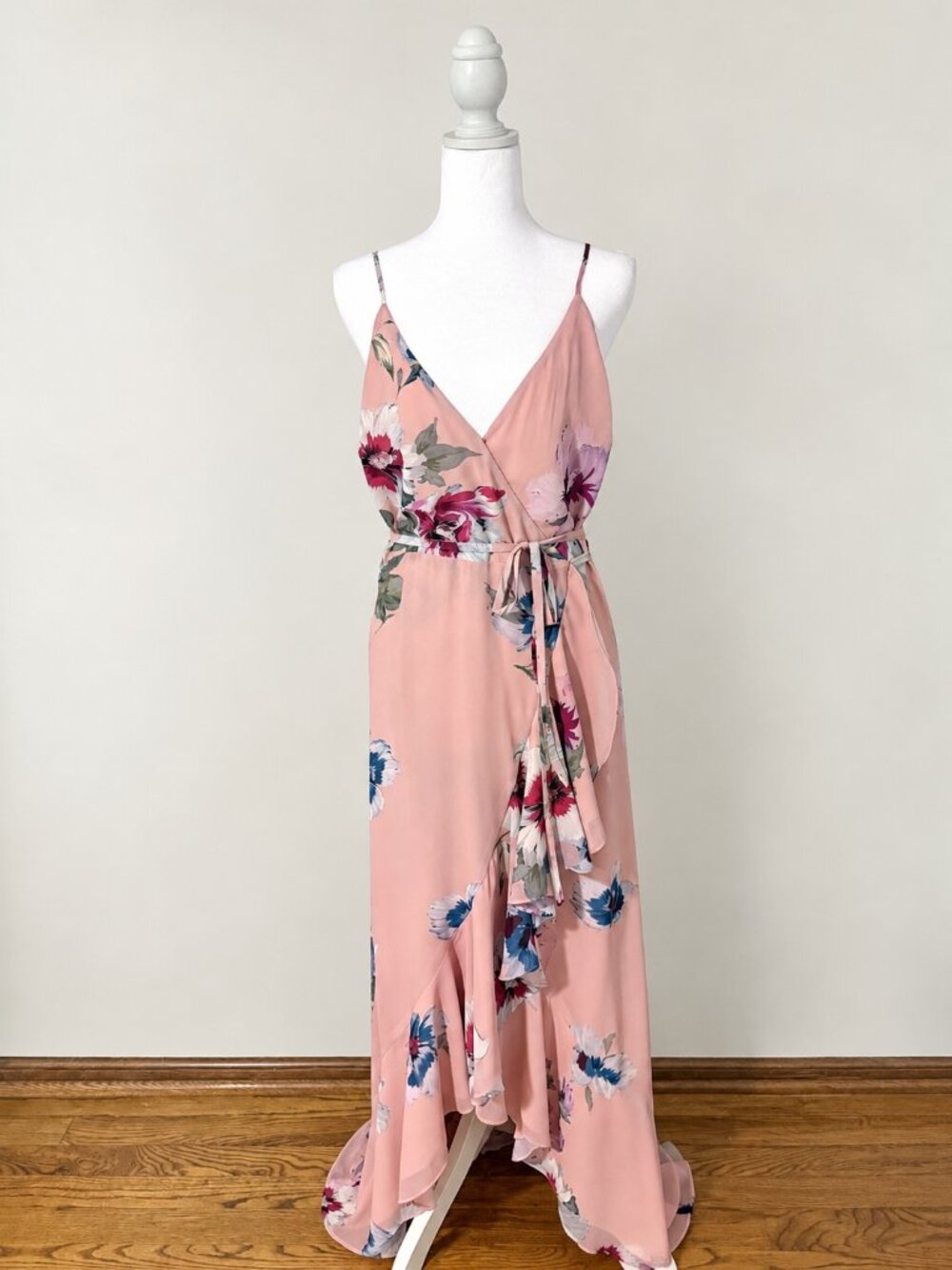 Yumi Kim Blush Pink Floral Ruffle Wrap Maxi Dress | Size M
